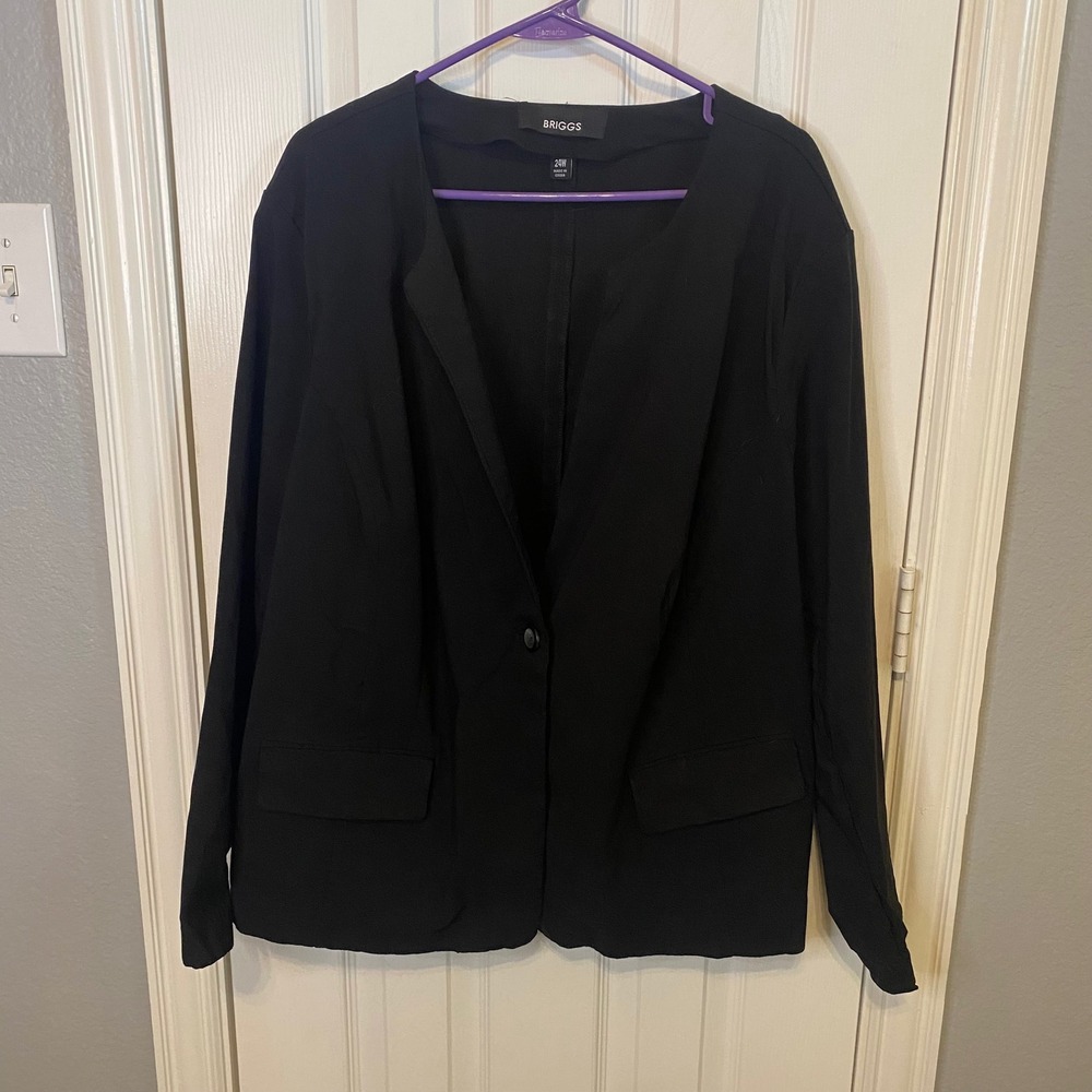 BRIGGS New York Blazer Jacket Womens Plus 24W Black One‎ Button Pocket Workwear